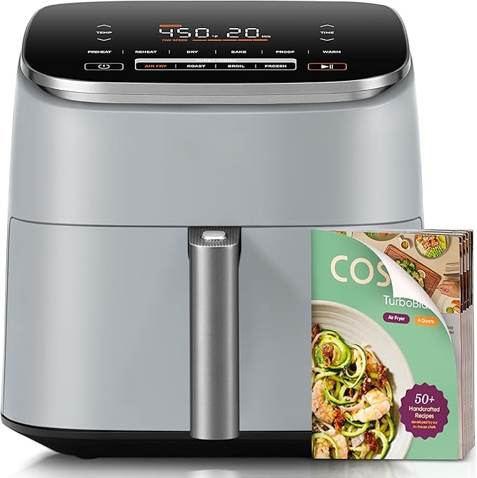 🥘Air Fryer 9-in-1, Compact & Large 6-Qt, Fast Turbo Modes