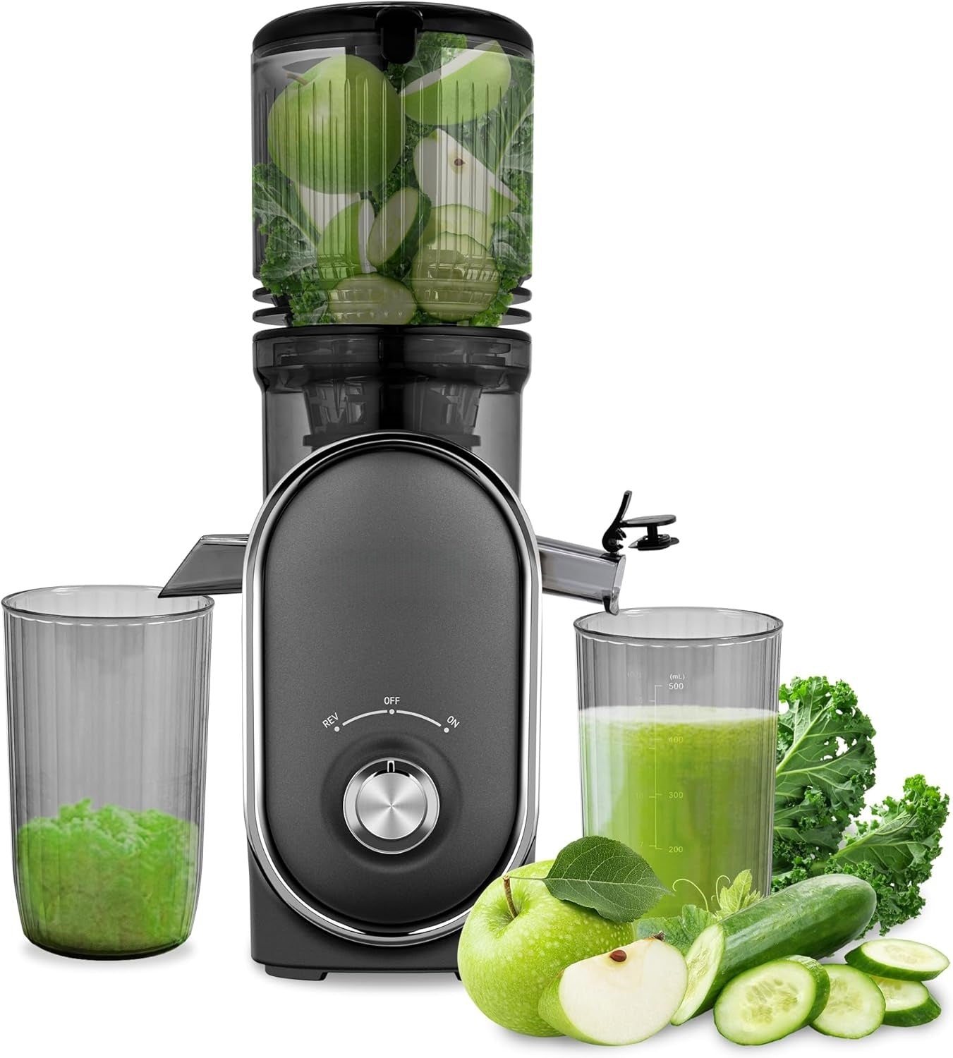 Cold Press Juicer, 300W, 5.3" Large Feed Chute, 1.5L Capacity, Automatic Feeding, High Yield, Easy to Clean, Ideal for Whole Fruits & Vegetables