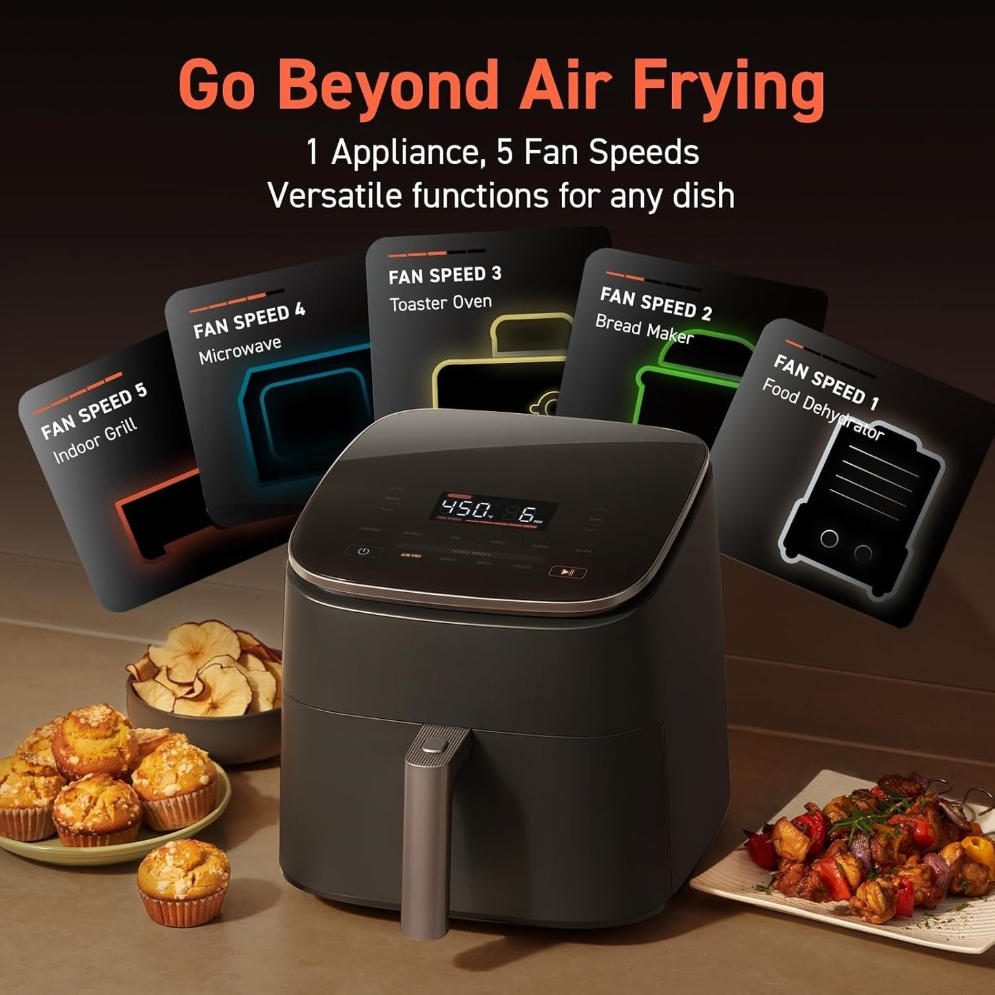 🥘Air Fryer 9-in-1, Compact & Large 6-Qt, Fast Turbo Modes