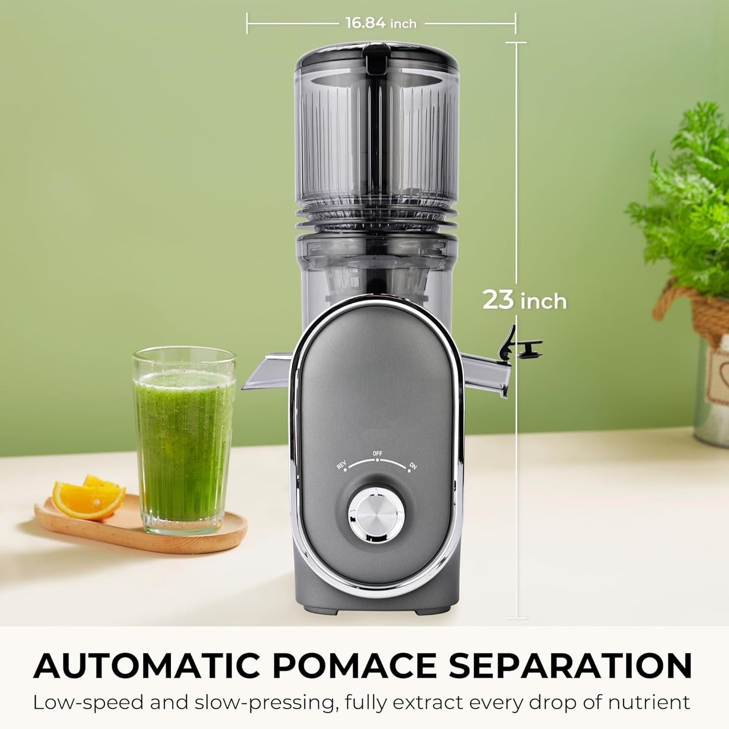 Cold Press Juicer, 300W, 5.3" Large Feed Chute, 1.5L Capacity, Automatic Feeding, High Yield, Easy to Clean, Ideal for Whole Fruits & Vegetables