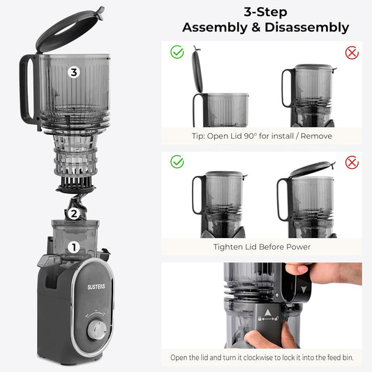 Cold Press Juicer, 300W, 5.3" Large Feed Chute, 1.5L Capacity, Automatic Feeding, High Yield, Easy to Clean, Ideal for Whole Fruits & Vegetables