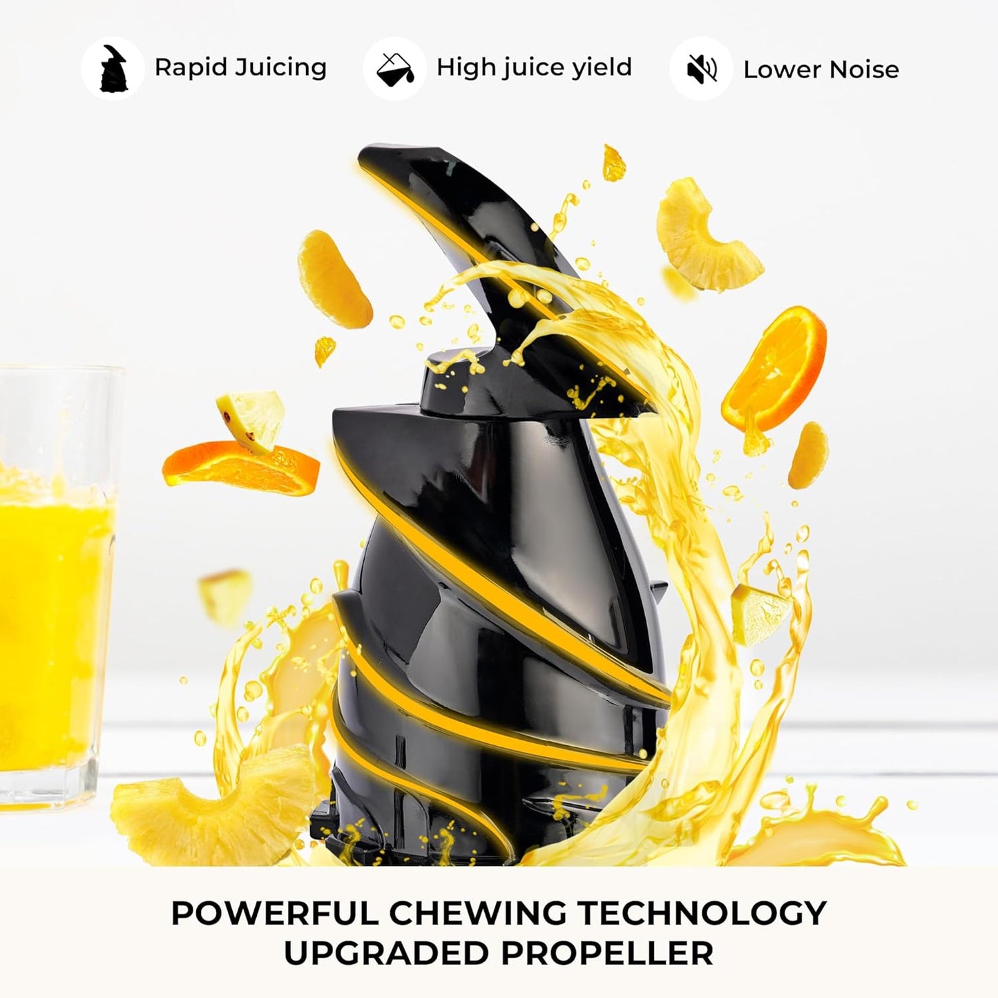 Cold Press Juicer, 300W, 5.3" Large Feed Chute, 1.5L Capacity, Automatic Feeding, High Yield, Easy to Clean, Ideal for Whole Fruits & Vegetables