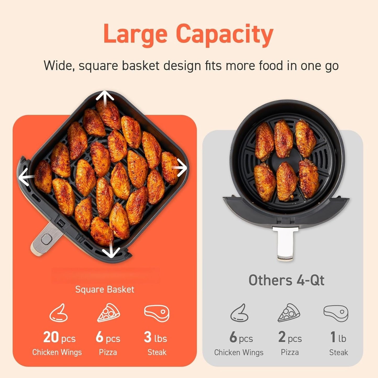 🥘Air Fryer 9-in-1, Compact & Large 6-Qt, Fast Turbo Modes